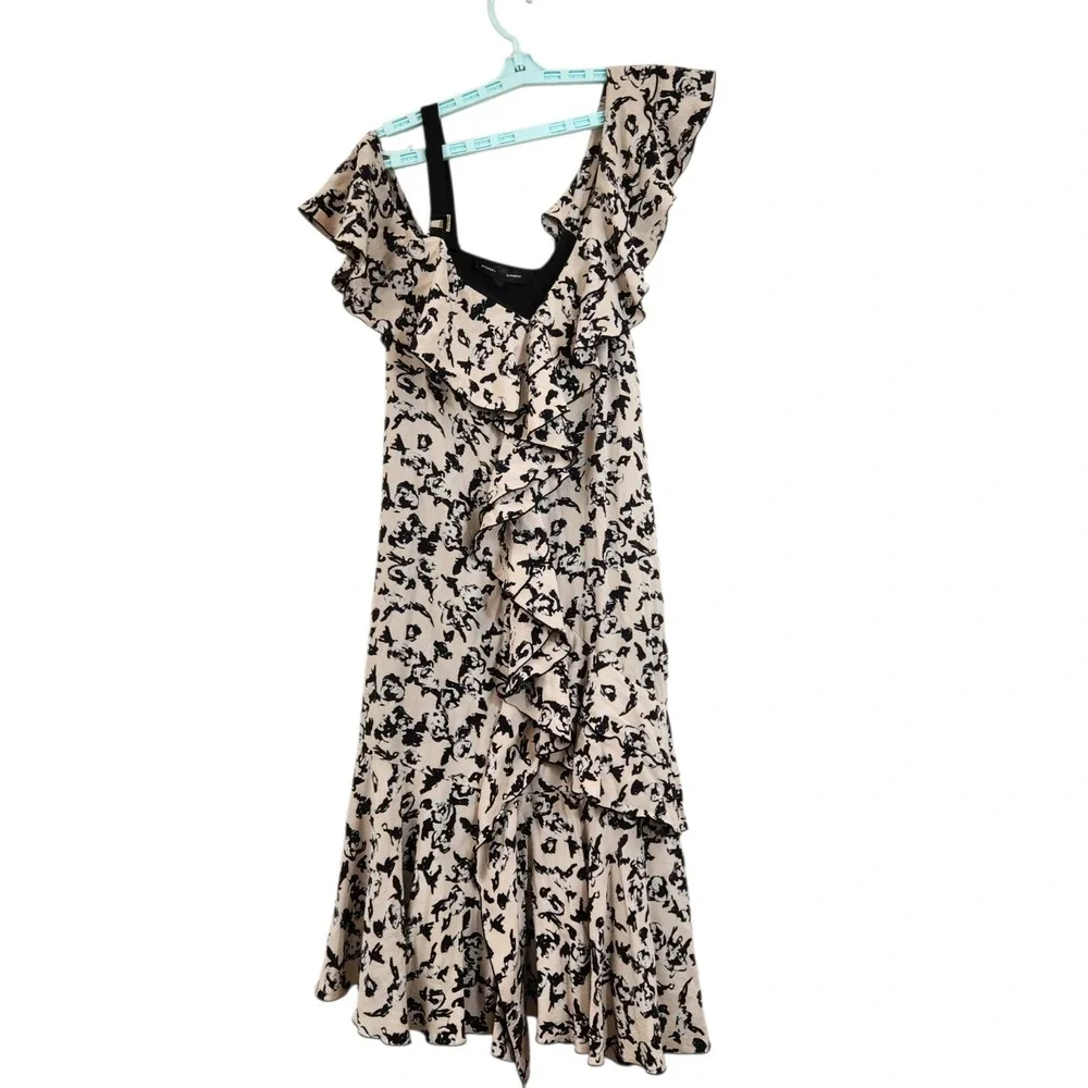 PROENZA SCHOULER Size 6 Scribble Rose Ruffle Midi Floral Asymmetrical 100% Silk